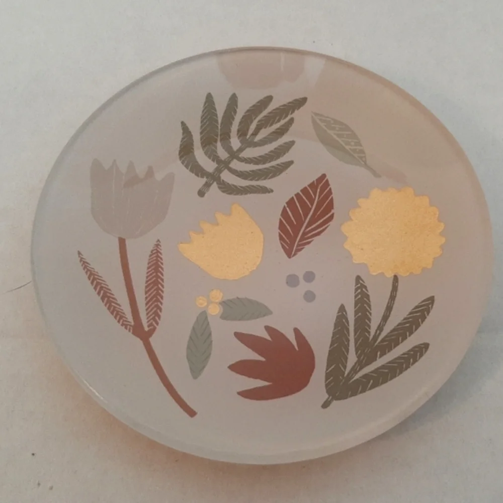 West Elm Scandi Decoupage Small Floral Round Glass Trinket Dish